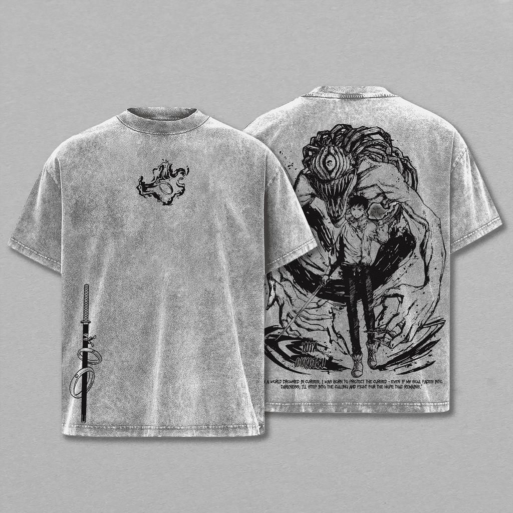 Jujutsu Kaisen Okkotsu Yuta T-shirt Anime Vintage Washed Tshirt Summer Short Sleeve Casual Cotton Tee Shirt Tops Men Clothing
