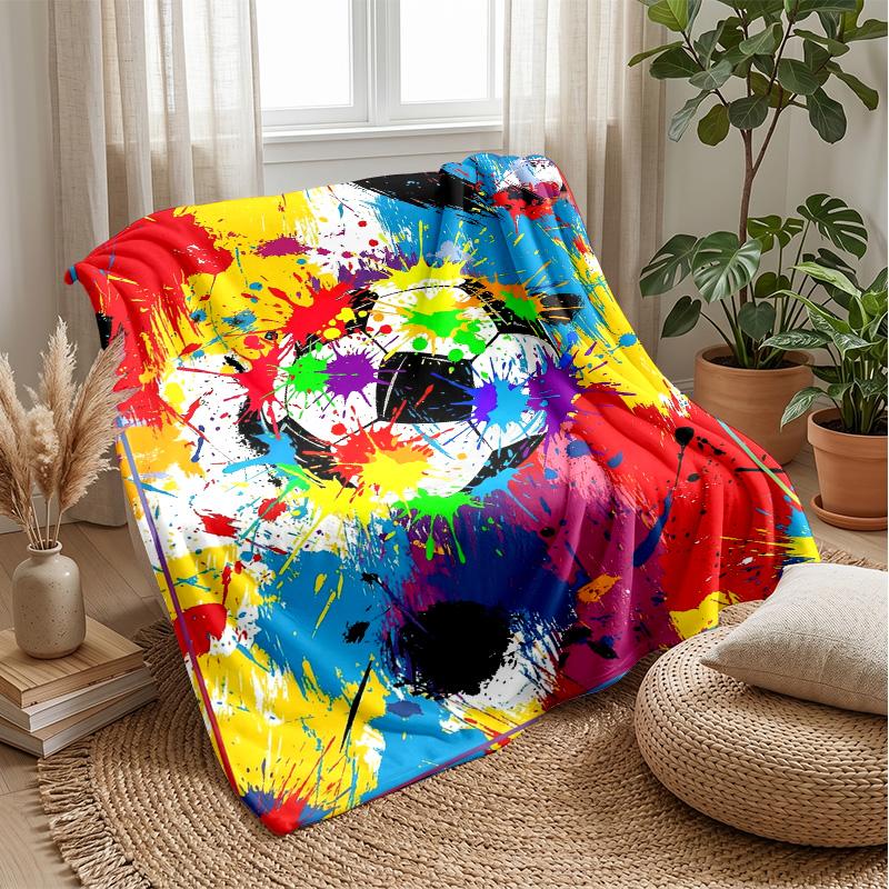 Soccer Ball Splash Art 14 Theme blanket Lightweight Warm Flannel Blanket Decorative Throw Blanket for Home Decoration