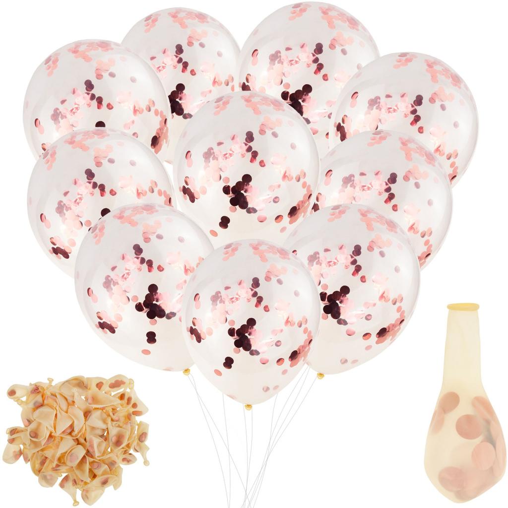 Balony Z Konfetti Różowe Złoto Rose Gold Przezroczyste Na Urodziny 100Szt