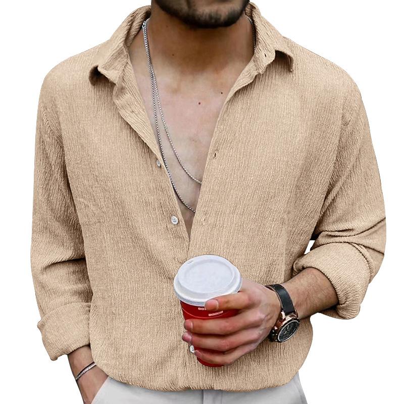 Spring and Autumn New Men's Long-sleeved Shirt Solid Color Casual Lapel Shirt Men