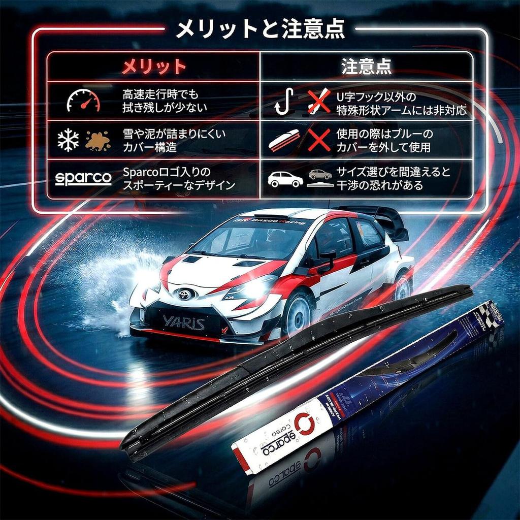 Sparco Aero Windshield Wiper Blades Set of 2 (600mm / 530mm) for Ferrari F430 Spider Cabriolet 2005-2009 U-Hook Type