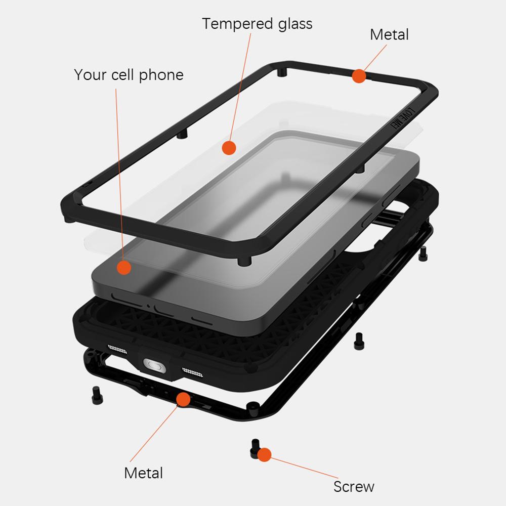 LOVE MEI Pour Samsung Galaxy S24+ Étui Film en Verre Trempé Métal+Silicone Couverture