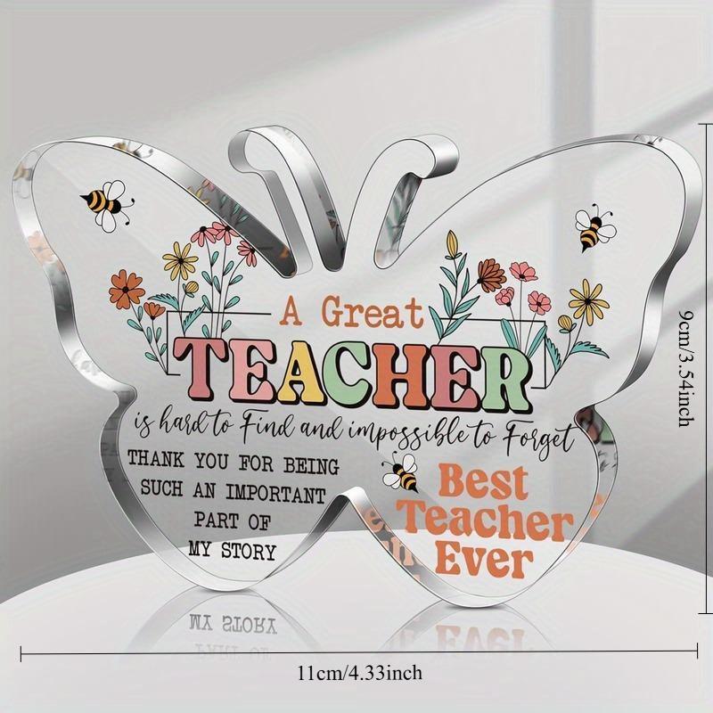 Teacher Appreciation Gift - Acrylic Keepsake Plate, Floral & Bee Design, Desk Decor for Classroom or - Best Teacher Award for Educators, Nurseries, Ho
