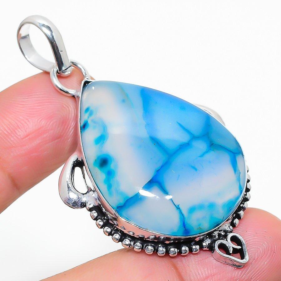 

Natural Blue Solar Quartz Gemstone 925 Sterling Silver Pendant 2.29 h3T98