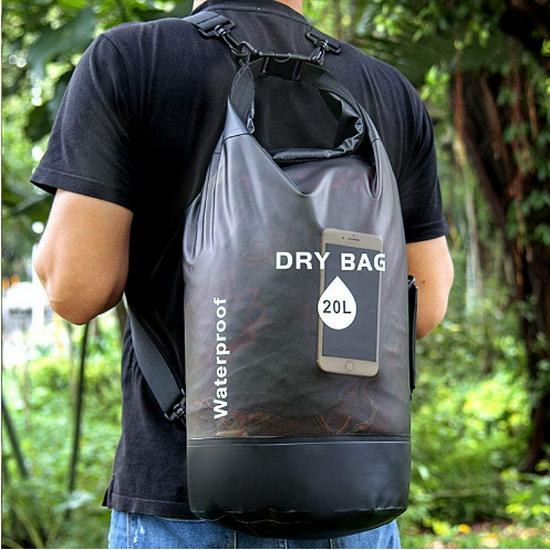 PVC Waterproof Backpack with Net Pocket - Single/Double Shoulder Options for Rafting