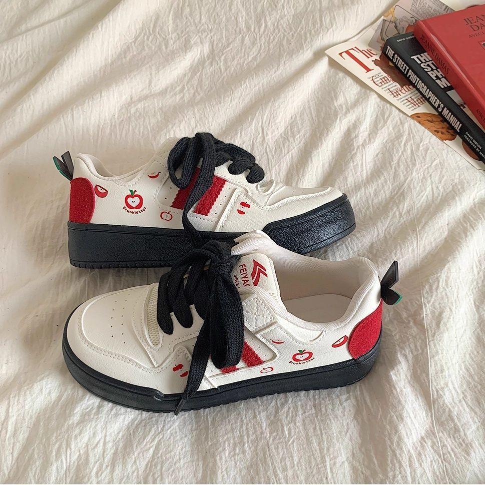 Original New Year's Red Apple Low-top Little White Shoes Children 2025 Spring and Autumn Korean Versatile Students Platform Sports Board Shoes