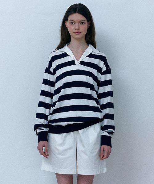 Happy Stripe Collar Sweatshirt_Navy Stripe Navy Stripe/Free