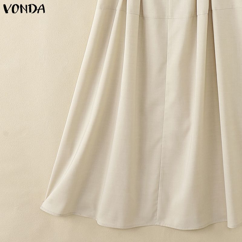 VONDA Women Summer Casual O-Neck Short Sleeve Stitching Dress Sundress