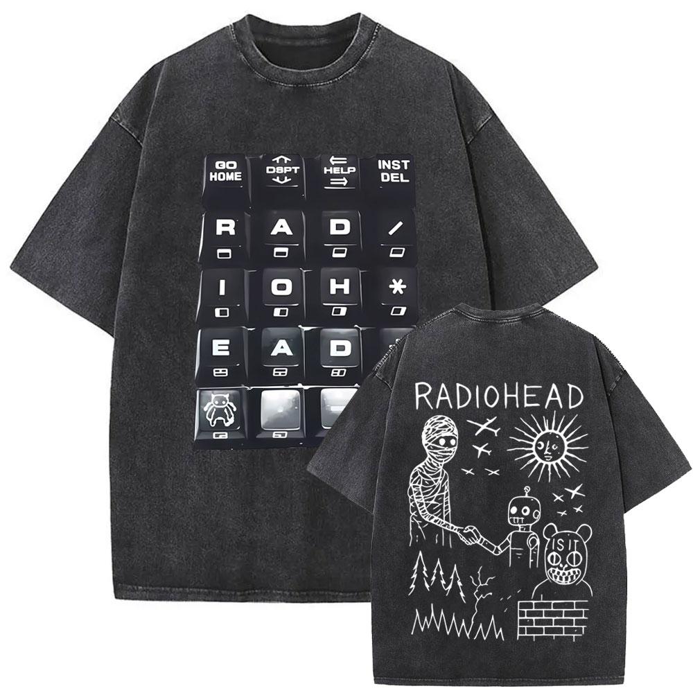 Washed Vintage Rock Band Radiohead in Rainbows Tour Tshirt Men Women Retro Casual Cotton T Shirts Mens Gothic Streetwear S