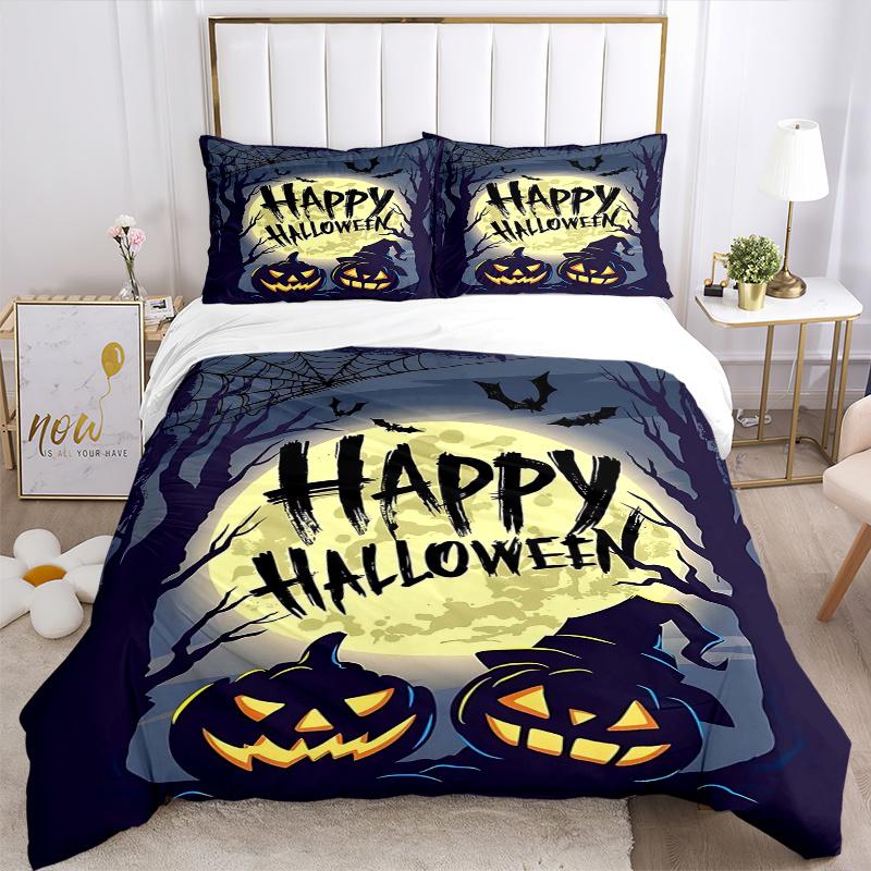 3pcs Halloween Night Bedding Set - 1 Soft Quilt Cover + 2 Pillowcases, Machine Washable - Suitable for All Seasons, Perfect Gift for Family
