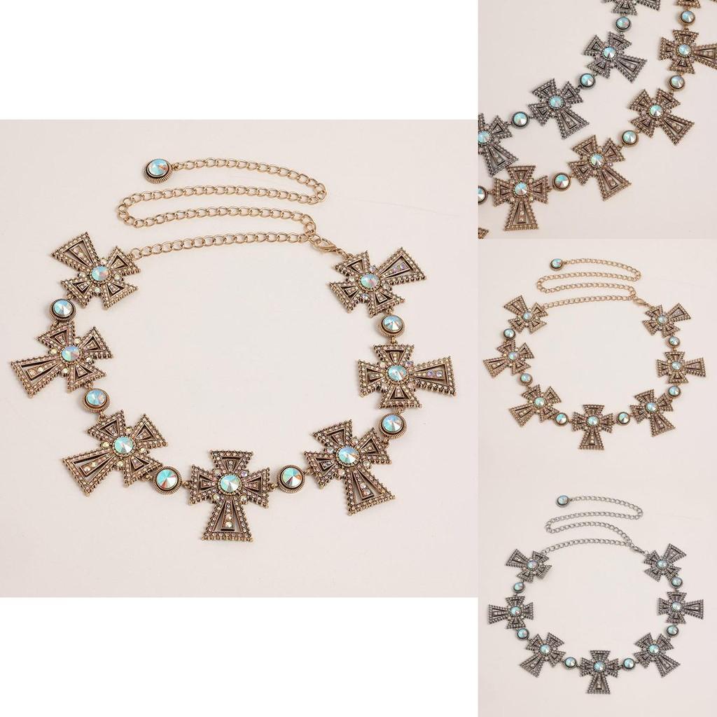 Water Drilled Silver Metal Waist Chain For Women With Cross Pendant Elegant Jewelry