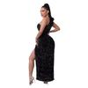 2026 Independent Fashion Velvet One-Shoulder Sequin Slit Evening Gown