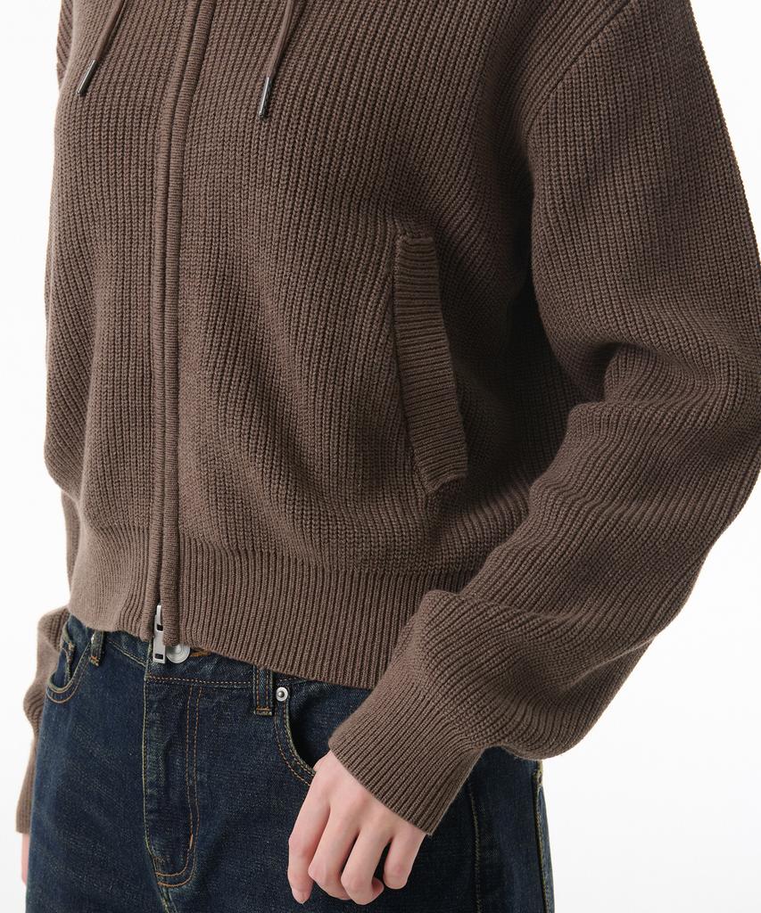 MUSINSA STANDARD WOMAN Damen Rippstrick Kapuzen-Reißverschluss [Heidebraun]