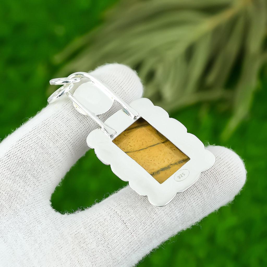 Mothers Day Deal 925 Silver Rectangle Picture Jasper Gemstone Bezel Wife Pendant