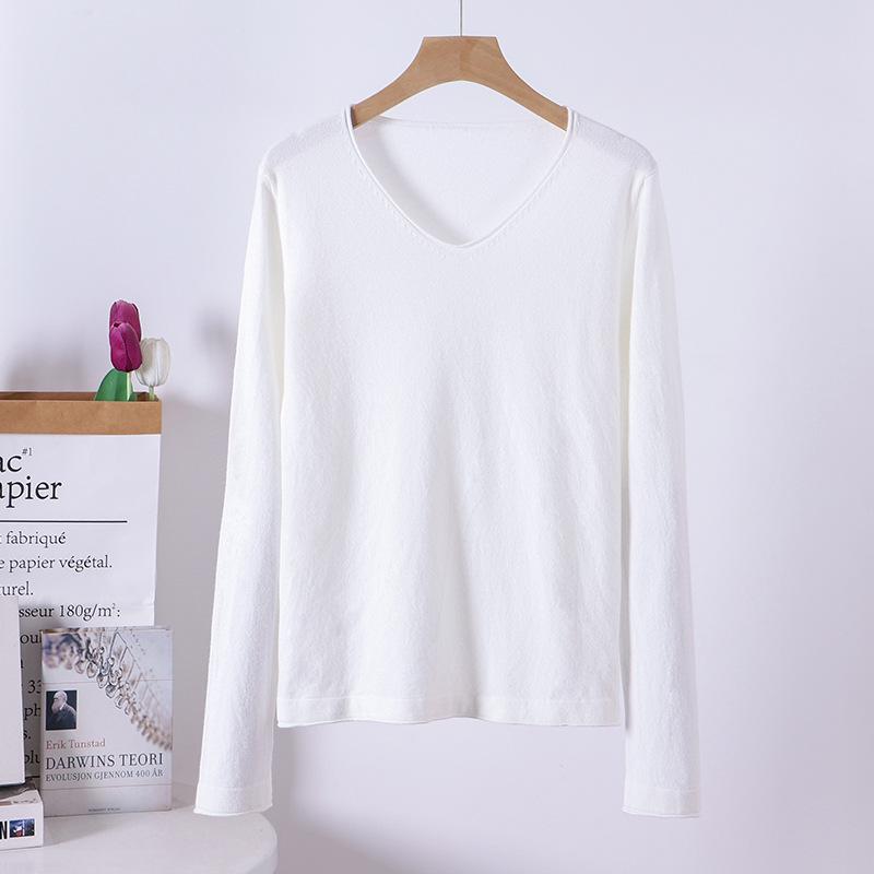 Women's Solid Color Half-High Neck Wool Knit Sweater - Autumn/Winter Short Thick Pullover Base Layer Knitwear