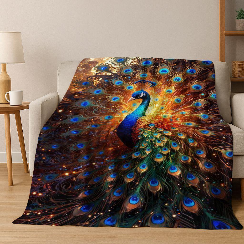 3D Colorful Peacock Romantic Birds Dream Flannel Blanket,Cozy Soft Throw Blanket for Home Bedroom Bed Sofa Picnic Cover Gift Kid