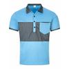 Fashionable Men's Casual Polo Shirt with Pocket Button, Long Placket, Collar, Striped Colour-Blocked Patchwork T-Shirt