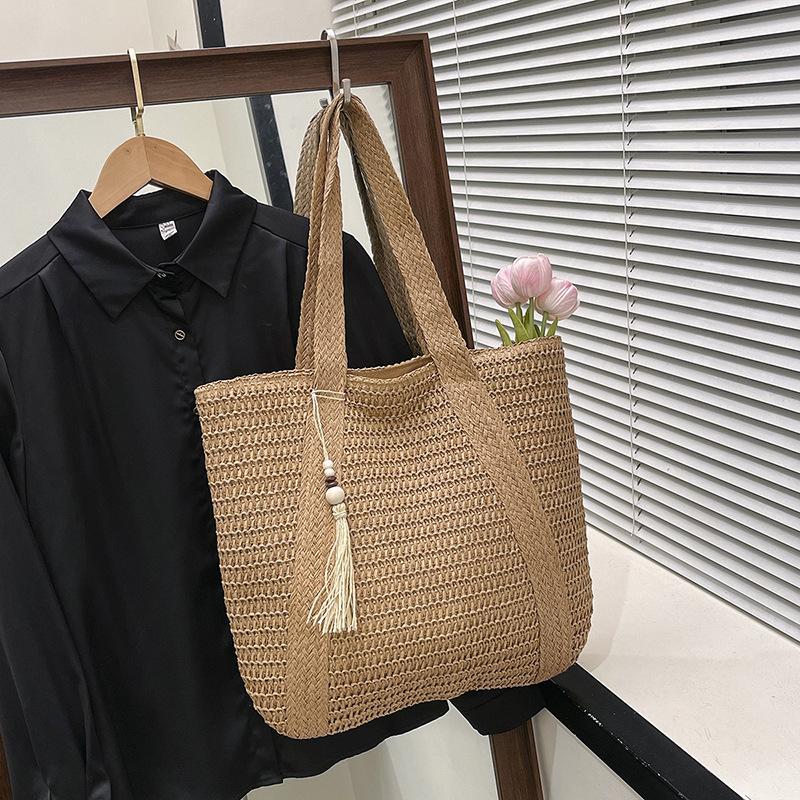 

Summer straw woven large bag women s new large-capacity seaside woven beach bag versatile shoulder bag хаки