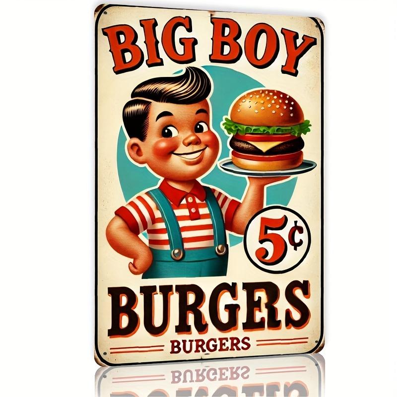 

Big Boy Burgers Retro Style Metal Wall Art Sign Diner Decor with Classic Burger Boy Illustration Easy to Hang Durable 20x30cm（7.8x11.8inch）