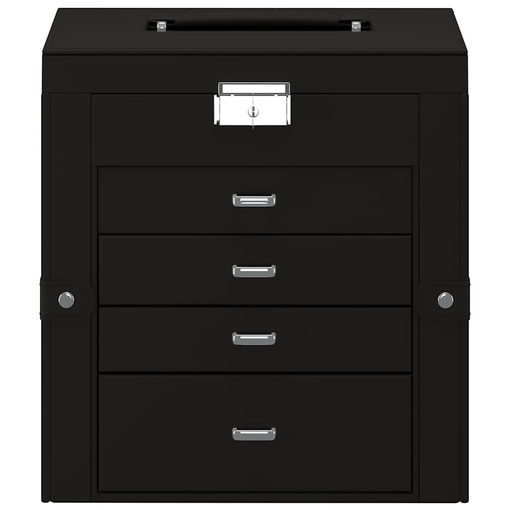 5 Tier Jewelry Box with Mirror and Lockable Design Black