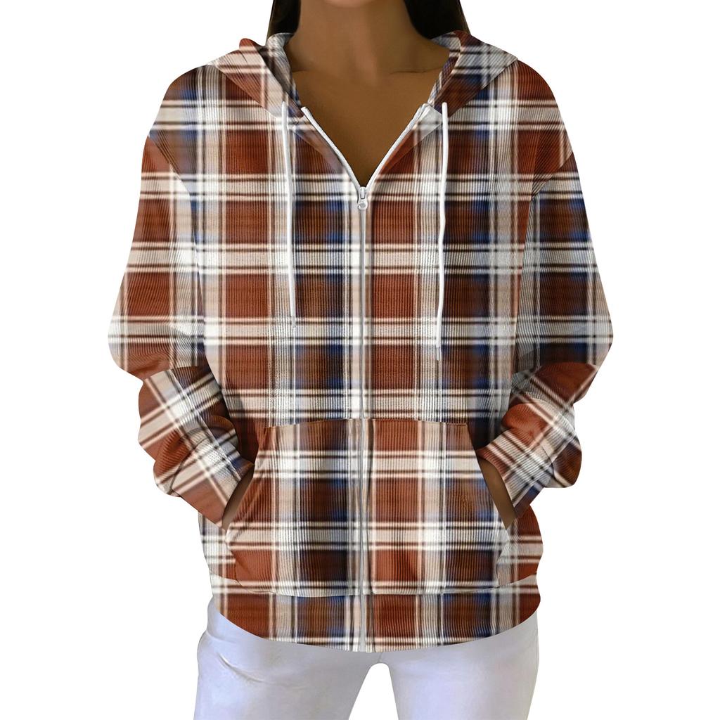 Dam Casual Mode Långärmad Dragkedja Jultryck Stickad Hoodie