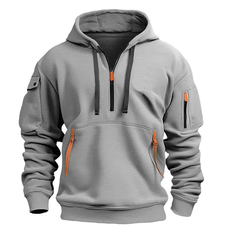 Men's Half Zip Hoodie Tactical Style Kangaroo Pocket Casual Sweatshirt