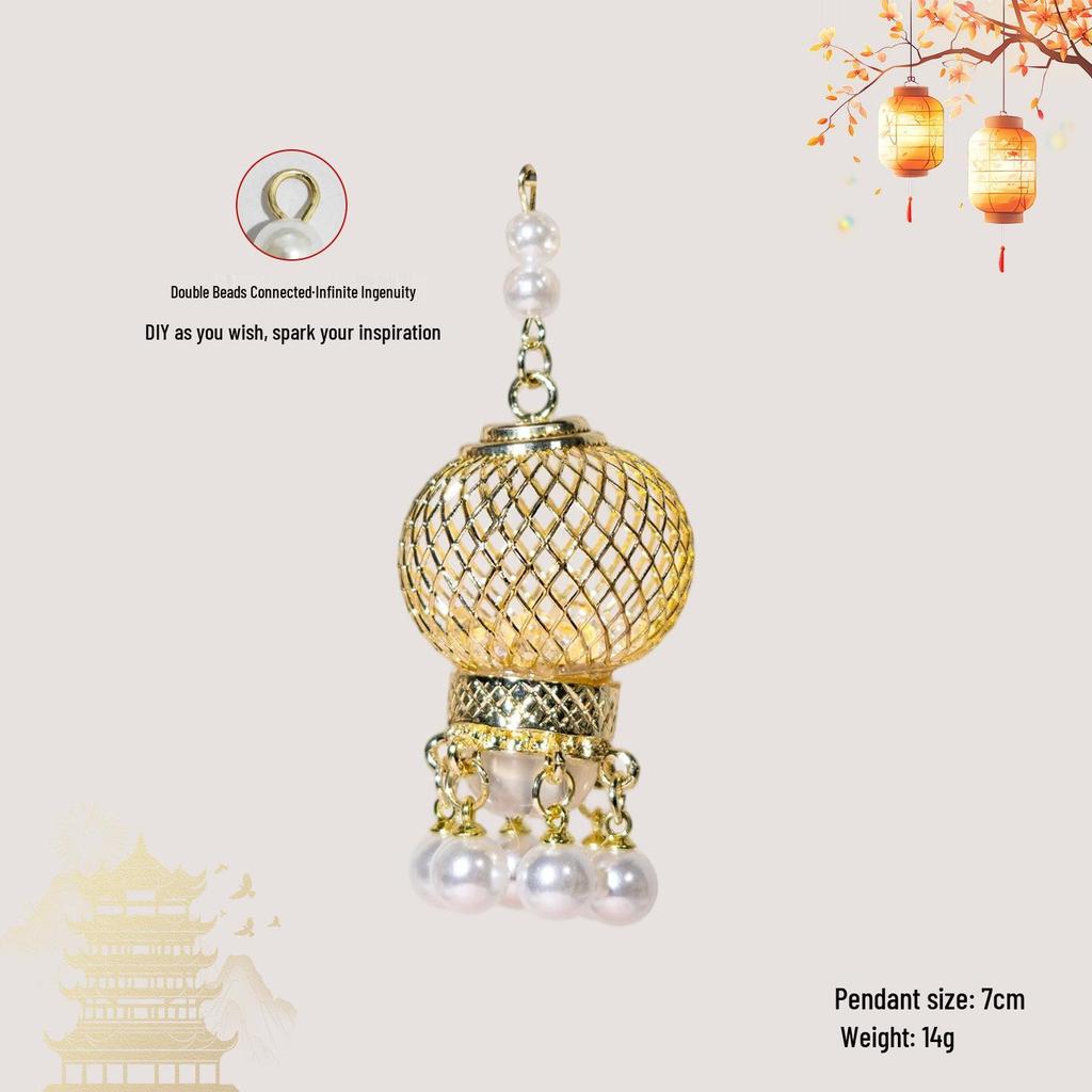 Luminous DIY Palace Lantern Fan Pendant Magnet Keychain Ornament - Ancient Style Accessory
