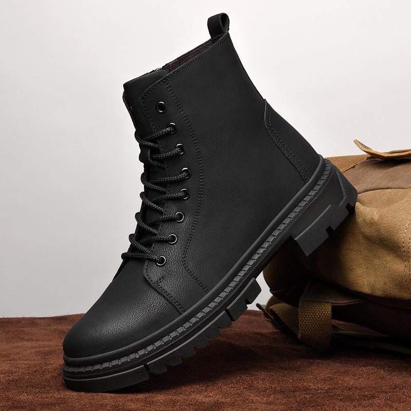 

High Quality Rubber Thick Soled Wear-resistant Anti Slip Travel Boots Brand Men Leather Casual Boots Fashion Sports Hiking Boots 49 чёрный