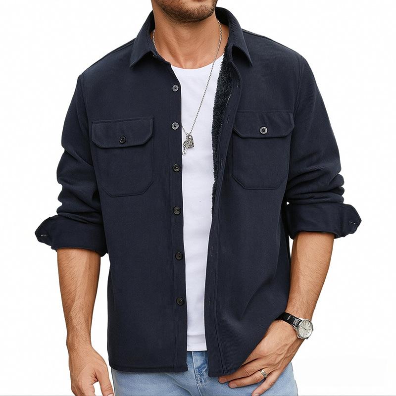 

New Double Pocket Solid Color Corduroy Shirt Men s Shirt American Casual Warm Shirt L сірий колір