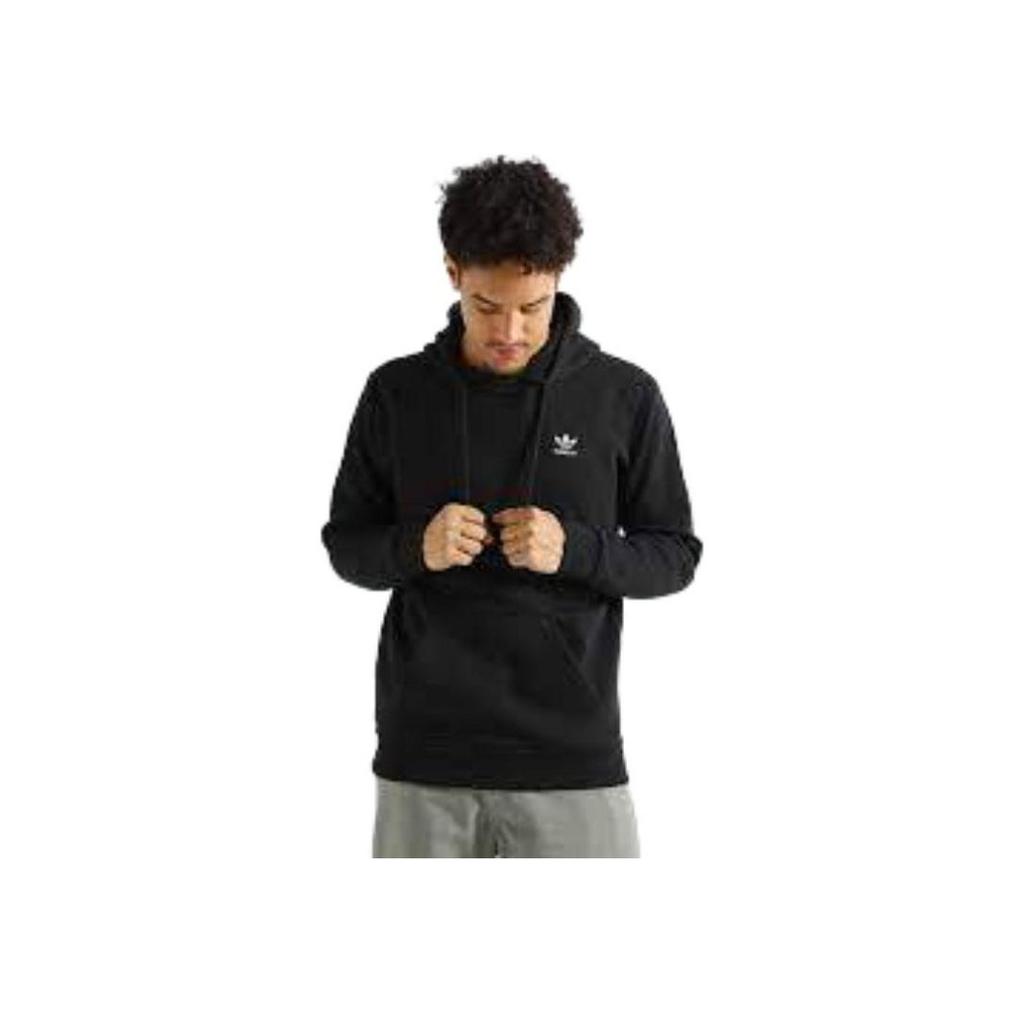Adidas Originals Essentials Solid Logo Fleece Hoodie, Men Black Soft Fleece Fabric Long Sleeve Daily Streetwear Casual Sports Tops H34652