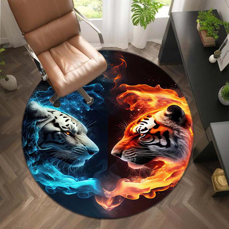 1Pc Tiger theme Circular Print Rug - home decoration Carpet For Living Room Bedroom Flooring Computer Chair Area Rug