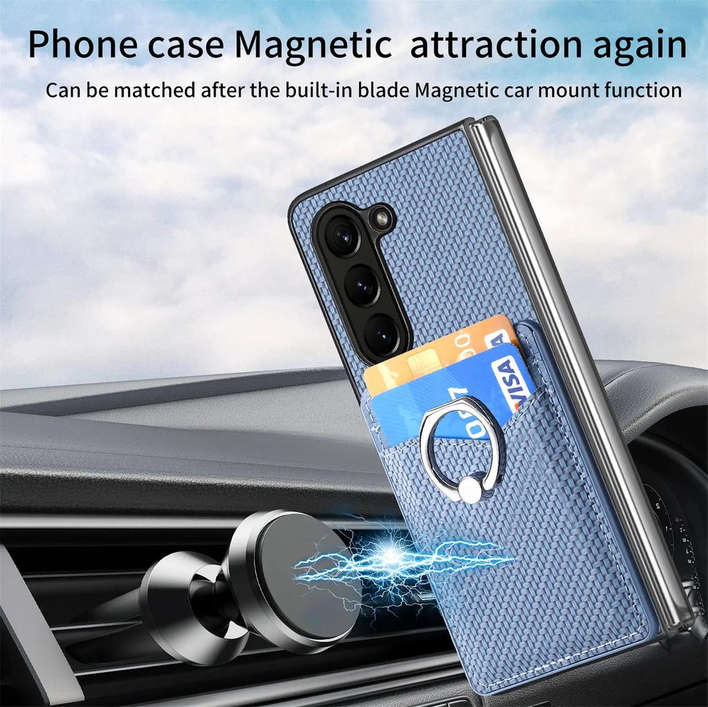 Ring Holder Cards Solt Wallet Case for Samsung Galaxy Z Fold 5 4 3 5G Fold4 Fold5 Kickstand Carbon Fibre Magnetic Bag Slim Cover