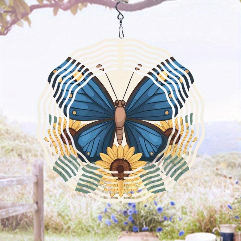 Metall Drehendes Windspiel Sonnenblume Schmetterling Gartendeko Spirale Hängende Kunsthandwerk Windmühle Zwei Wege Drehbar Outdoor Hängende Dekoration
