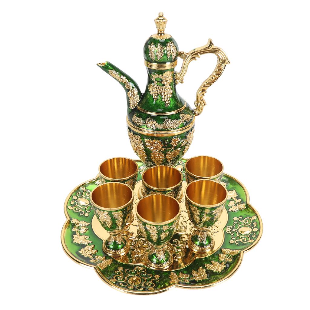 Metal Wine Pot Kit Rustproof Waterproof Zinc Alloy Coffee Pot Set Decorative Exquisite Vintage Pot Tray Set for Daily Party Banquets