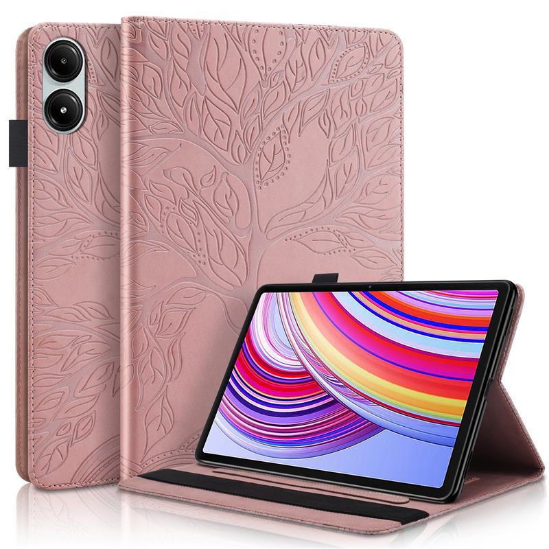 

Tablet Case For Redmi Pad Pro 12.1 Tree of Life Embossed Card Slot Stand Shockproof Leather Case SE For pad SE 8.7 202 рожевий колір золота
