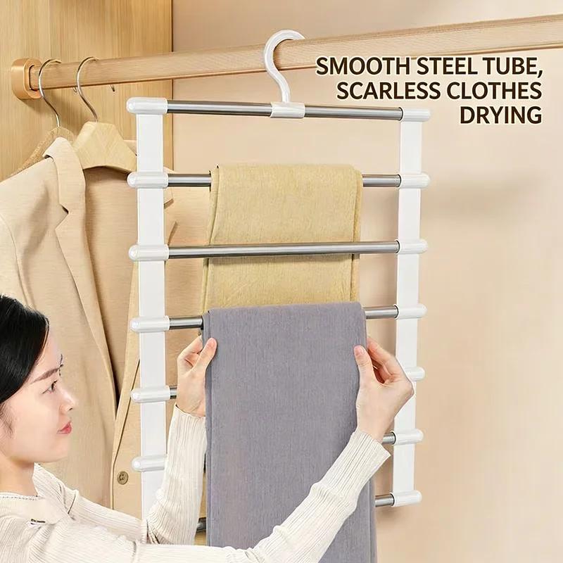 Multi-layer Stainless Steel Pants Rack Space Saving Closet Organizer Non-slip Magic Hanger for Trousers