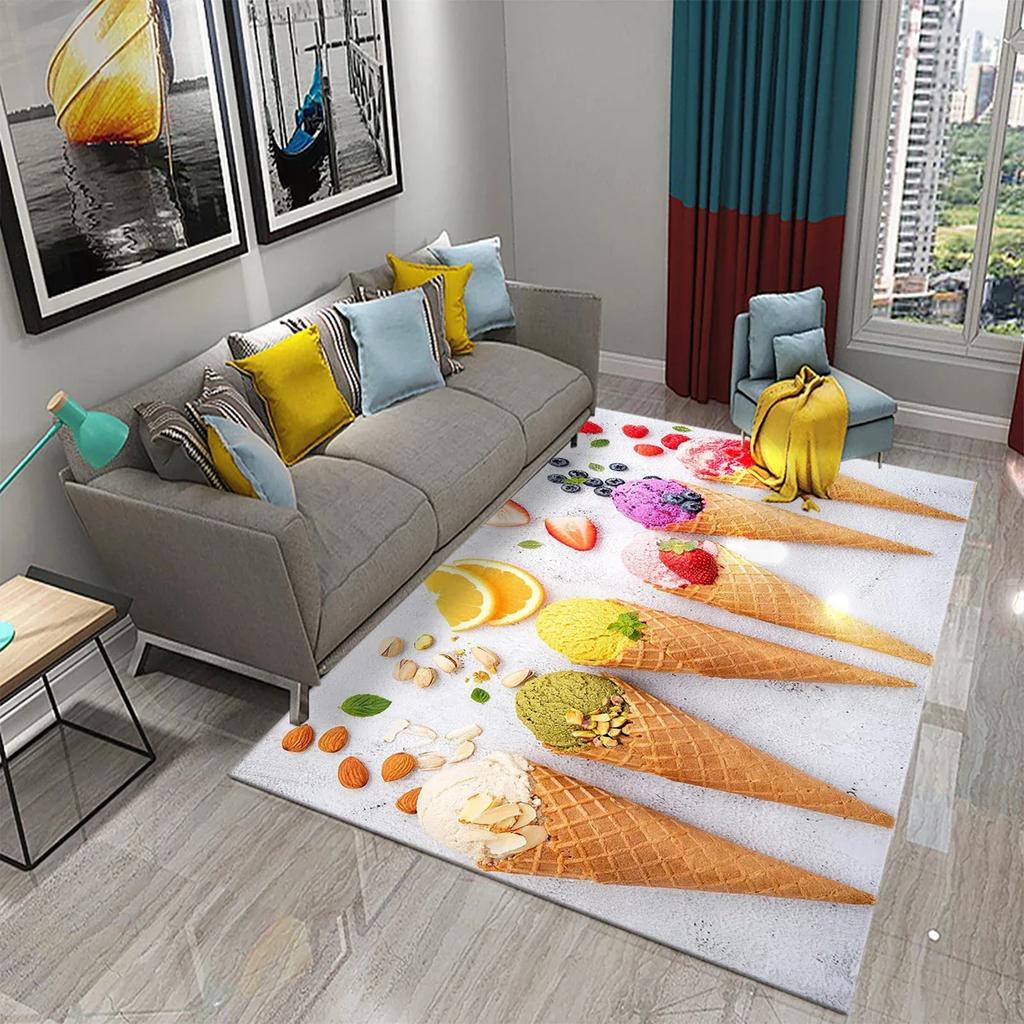 Ice Cream Carpet Dessert Pattern Rugs for Living Room Kids Bedroom Porch Rug Kitchen Non-slip Rugs Hallway Entrance Decor Carpet