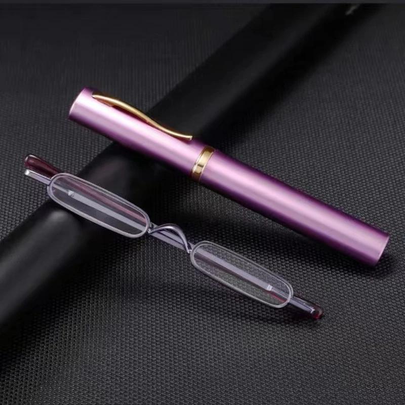 Ultralette lesebriller High-definition Spring Frame Presbyopia Earwear Mote Mini Penneholder Bærbar med Brilleetui