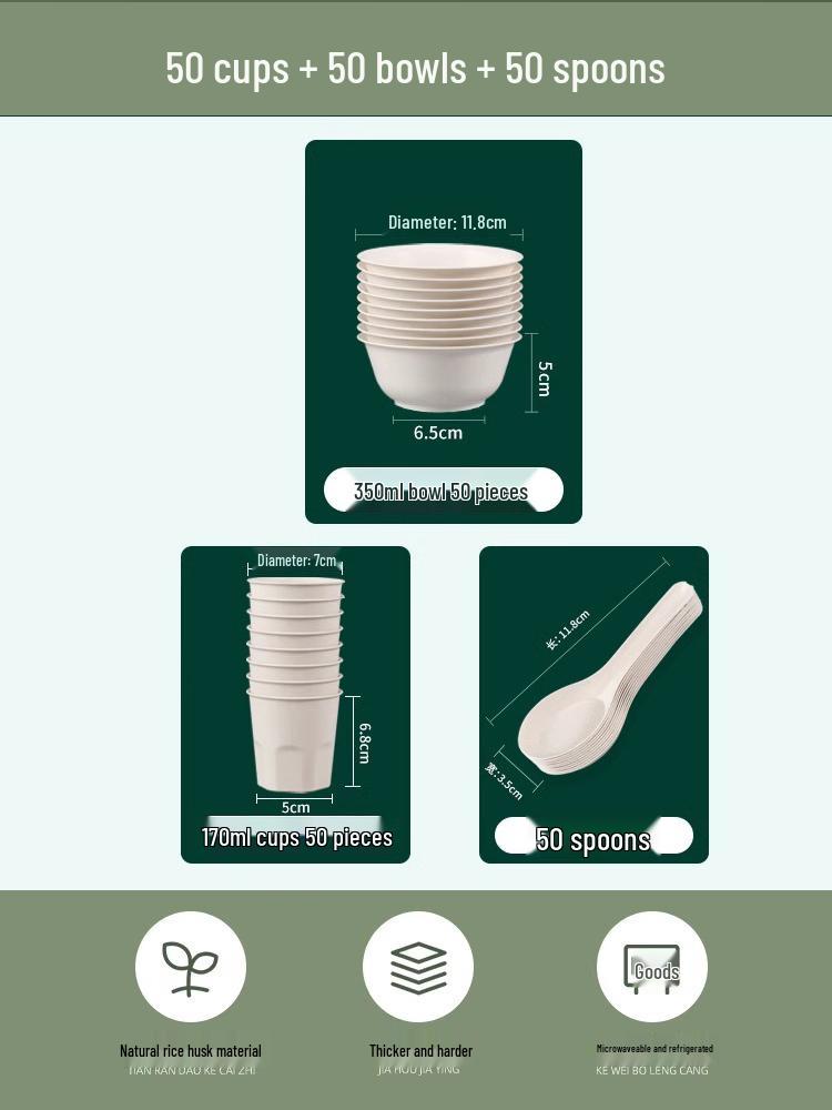 Eco-Friendly Rice Husk Tableware Set: Bowl, Chopsticks, Spoon & Cup – Recyclable & Food-Grade for Dining, Parties, Home, & Picnics (4-Piece)