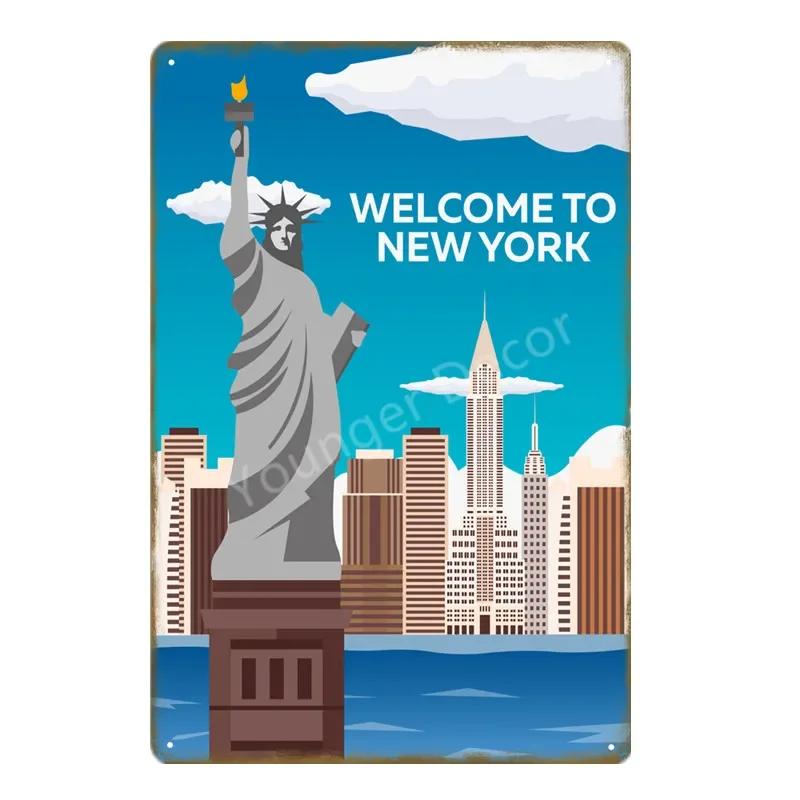 Vintage American Cities Travel Metal Signs  New York Alaska Ohio Washington  Wall Decor Poster  Retro Home Decor Sticker Paintin