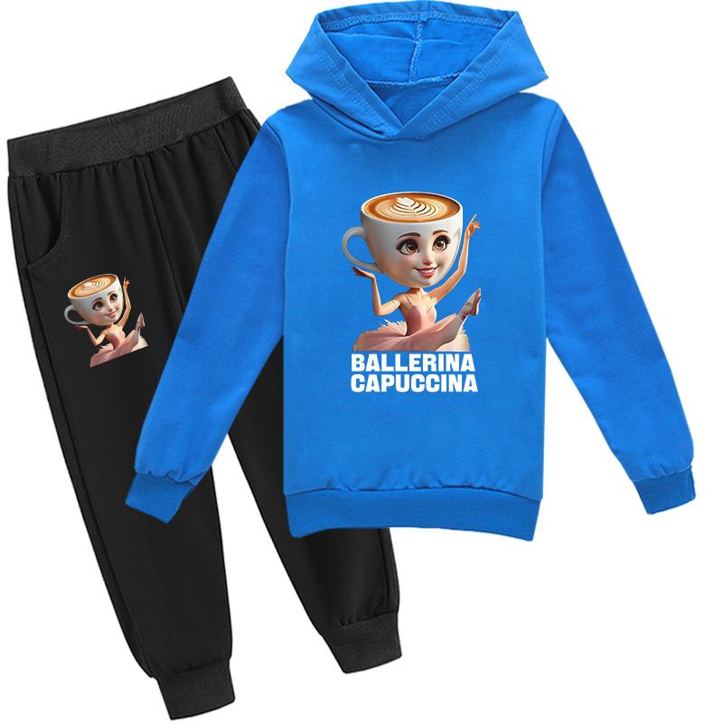 Ballerina Capuccina Italian Brainrot Funny Meme Kids Clothes Boys Hoodie+Pants 2pcs Set Oddler Girls Tracksuit Children Outfits