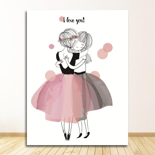 Print Wall Art Pictures Gifts Children Room Home Decor Watercolor Pink Kawaii Girls Poster Nursery Decor Flower Canvas Paintings