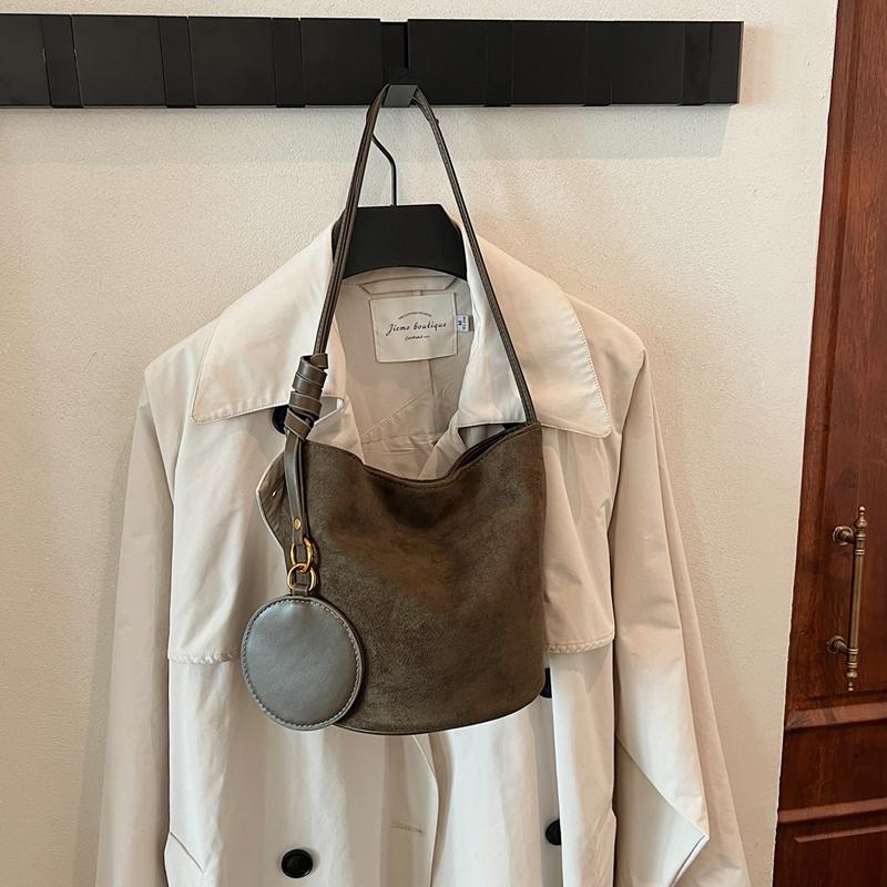 Korean niche ins suede suede surface retro bucket bag versatile shoulder messenger women tote bag