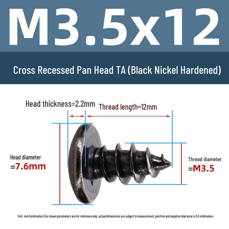 Yigu Black Nickel Hardened Phillips Flat Head Self-Tapping Screws M3-M5, Carbon Steel, Coarse Thread, Pointed Tail