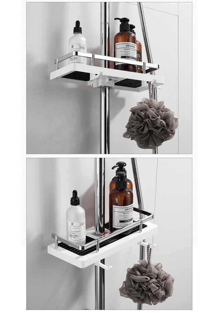 Adjustable No-Drill Shower Head Holder & Bathroom Tray with Loofah Hook