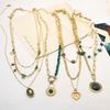Wind Green Combination Malachite Necklace Titanium Steel French Retro Double-Layer Stacked Wearing Versatile Natural Stone Collarbone Chain