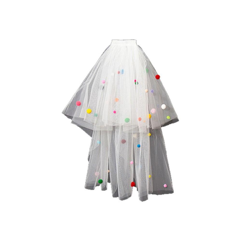 Photo Props Pompom Mesh Tulle with Clip Gloves New White Veil