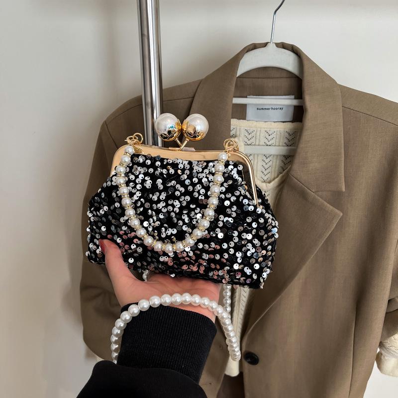 Trendy Beaded Pearl Chain Handbag: Women's Clip-On Crossbody Evening Bag