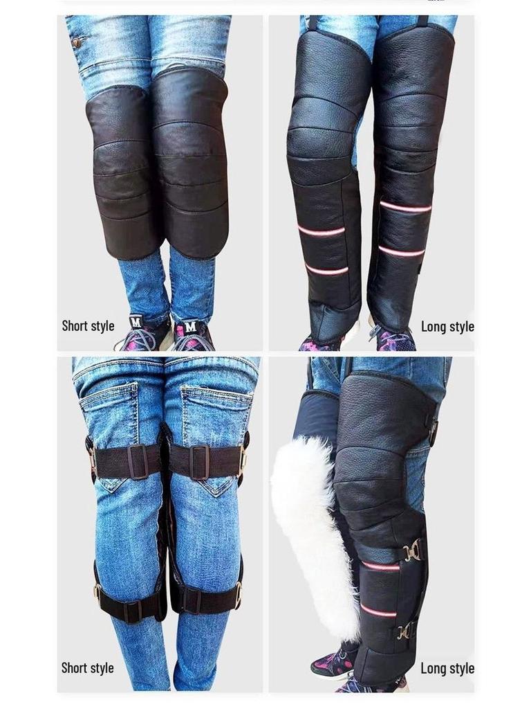 Genuine Leather Wool Knee Pads with Fleece Lining - Winter Cold Protection & Windproof for Motorcycle and Electric Scooter Riding