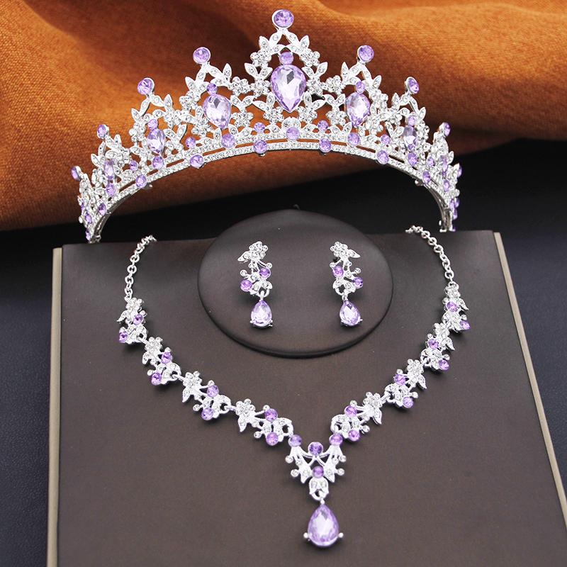 Gorgeous Bridal Jewelry Sets Women Tiara Crown and Earring Necklace Set Princess Girls Wedding Dress Costume Accessories